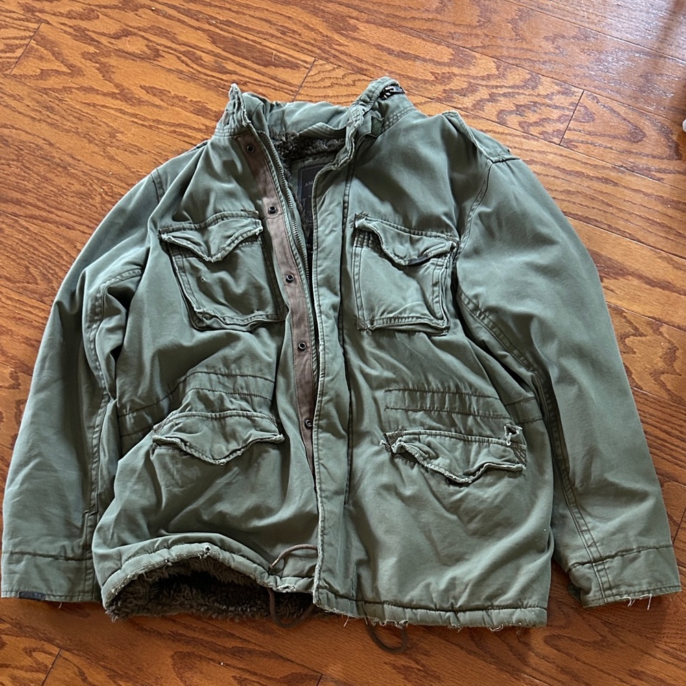 American Eagle Outfitters Olive Jacket with Faux Fur Lining